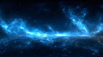 Fototapeta premium Abstract 3D Digital Art of a Cosmic Landscape with Electric Blue Nebulae and Stars