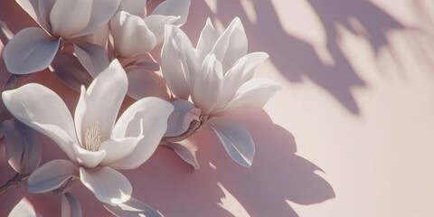 Fototapeta premium Abstract Marketing Background Featuring Beautiful and Dreamy Blooming Cotton Flowers Against a Light Pink Background. This Design Showcases Minimalism and Advanced Technology Elements, Highlighting Re