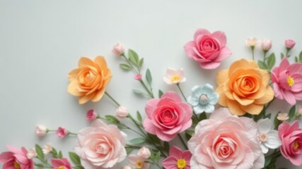 Obraz premium Colorful paper roses arranged in a vibrant backdrop, summer, artistic, pattern