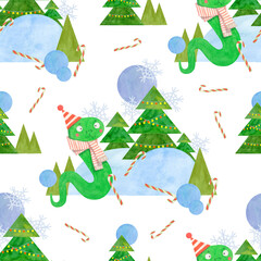 Obraz premium Christmas pattern with a snake symbol of the year 2025