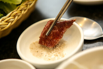 Korean barbecue. Korean beef sirloin