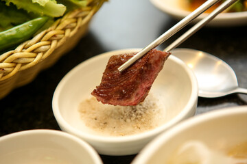 Korean barbecue. Korean beef sirloin