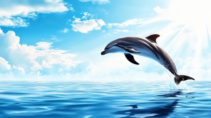Majestic Dolphin Leaping Ocean Sky Freedom Wildlife Nature