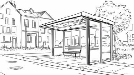 Fototapeta premium Hand-Drawn Illustration of a Bus Stop with a Bench and a Tree