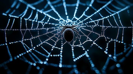 Fototapeta premium Spider Web with Dew Drops - Macro Photography
