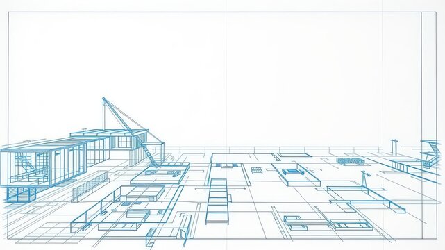 A digital blue print photo effect mockup featuring a blueprint overlay on a blank canvas, digital, blue print, architecture
