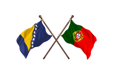 Bosnia Versus Portugal Two countries Flags background