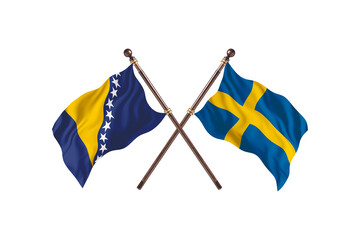 Bosnia Versus Sweden  Two countries Flags background