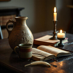 still life with bread and milk jug