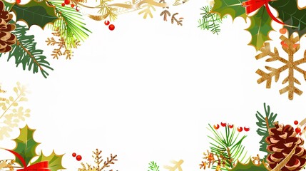 Naklejka premium A Beautiful Decorative Christmas Wreath Frame with a Festive Christmas Border, Standing Isolated on a Pristine White Background. Delightful Holiday Ornamentation in a Simple and Clean Setting.