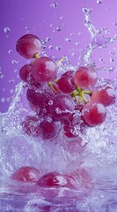 AI generator image of grapes and splashing water Washing grapes to remove dirt and pesticides