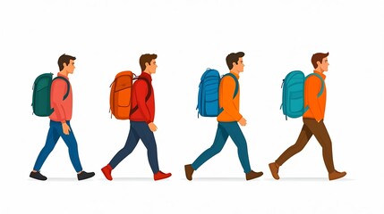 Obraz premium Group of Students Walking with Backpacks on Campus or University Grounds
