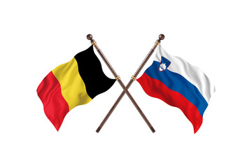 Belgium Versus Slovenia  Two countries Flags background