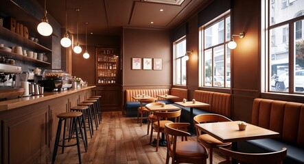 Anime cozy cafe warm tones soft lighting peaceful interior