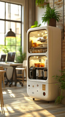 Modern minimalist coffee and tea station in an office setting.