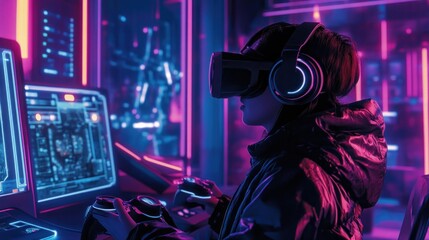 Gamer Wearing VR Headset