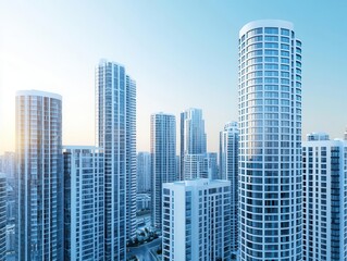 Fototapeta premium View of modern residential buildings Cityscape of highrise buildings in the center of the metropolis Business district in the center Concept of architecture, buildings