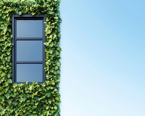Sustainable office building, green walls, visible solar panels
