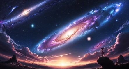 Naklejka premium Anime starry sky distant galaxies cosmic colors magical view