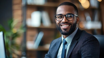 Fototapeta premium Confident Black Businessman in a Suit with a Warm Smile
