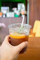 Orange americano iced coffee at indy cafe