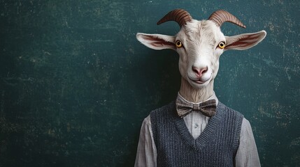 Curious Goat Head in Scholarly School Uniform Representing Eager Learner and Thinker Concept