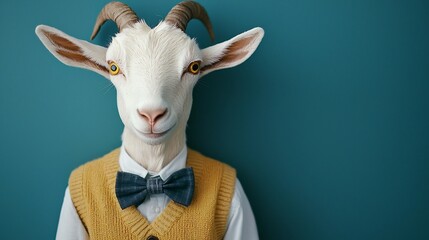 Scholarly Goat in School Uniform with Curious Intelligent Expression