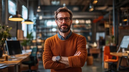 Obraz premium Confident Business Leader in Modern Office Setting