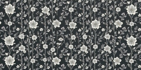 Seamless charcoal small floral elements wallpaper with intricate design for elegant interior decor, wallpaper, floral, seamless