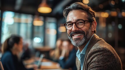 Fototapeta premium Confident Business Leader Smiling at Camera in Meeting