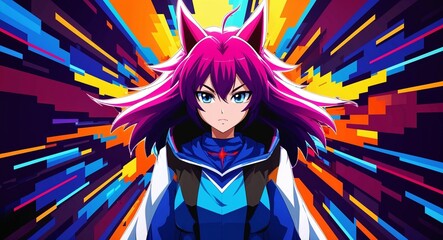 Digital anime art pixelated abstract design vibrant energetic colors