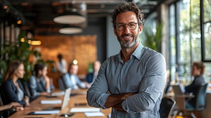Obraz premium Confident Business Leader Smiling in Modern Office