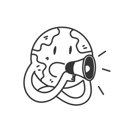 hand drawn doodle earth globe character mascot holding megaphone