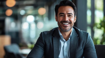 Obraz premium Confident Business Leader Smiling in Office Setting