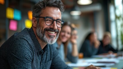 Fototapeta premium Confident Business Leader Smiling with Team in Office