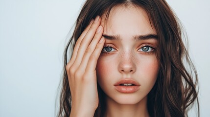 Portrait of a Young Woman with Blue Eyes and Freckles