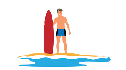 Male Surfer on the Beach Isolated on White. People and summer water sports activity vector art