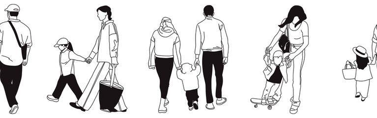 Hand-drawn doodle family border. Outline family clipart. Hand-drawn black art.