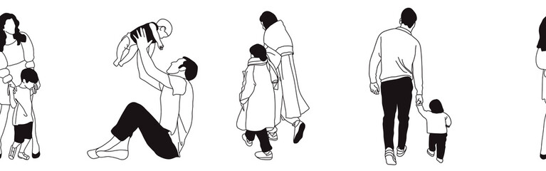 Hand-drawn doodle family border. Outline family clipart. Hand-drawn black art.