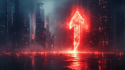 Fototapeta premium Digital cities illuminate progress with bold red arrows