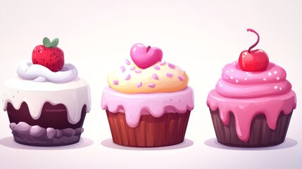 A set for the game. Cakes on a white background in cartoon style