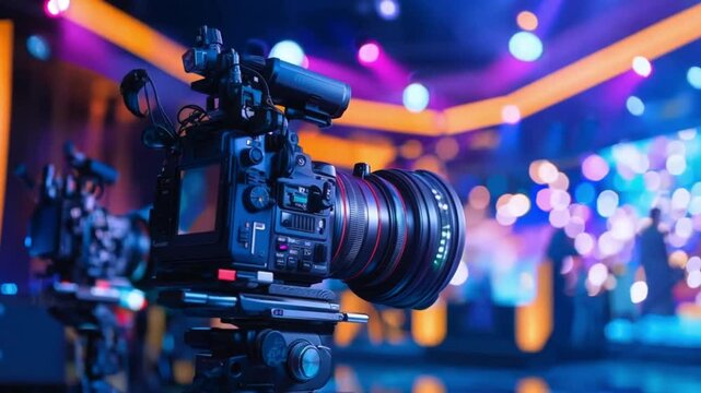 professional cameras filming a show. high-quality video production equipment setup.