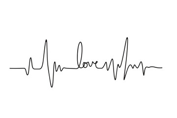 hand-drawn vector illustration of a heartbeat line with the word 
