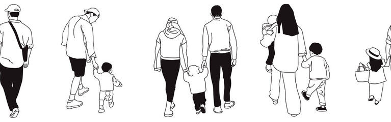 Hand-drawn doodle family border. Outline family clipart. Hand-drawn black art.