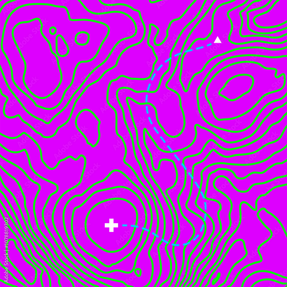 Poster Topographic map background concept in brutalism and Y2K style