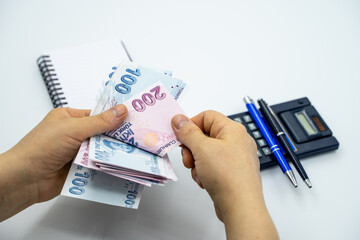 Turkish lira account. woman accountant.