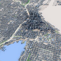 Seattle City Washington United States Map, 3D Rendering