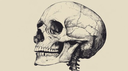 Pen and Ink Illustration of a Human Skull