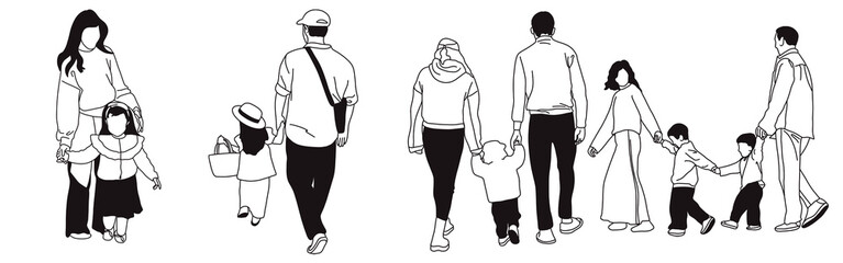 Hand-drawn doodle family icon set. Outline family clipart. Hand-drawn black art.