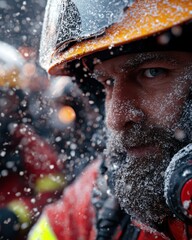 Obraz premium Brave Firefighters Facing Extreme Weather Conditions During Challenging Rescue Operations in Icy, Snowy Environments